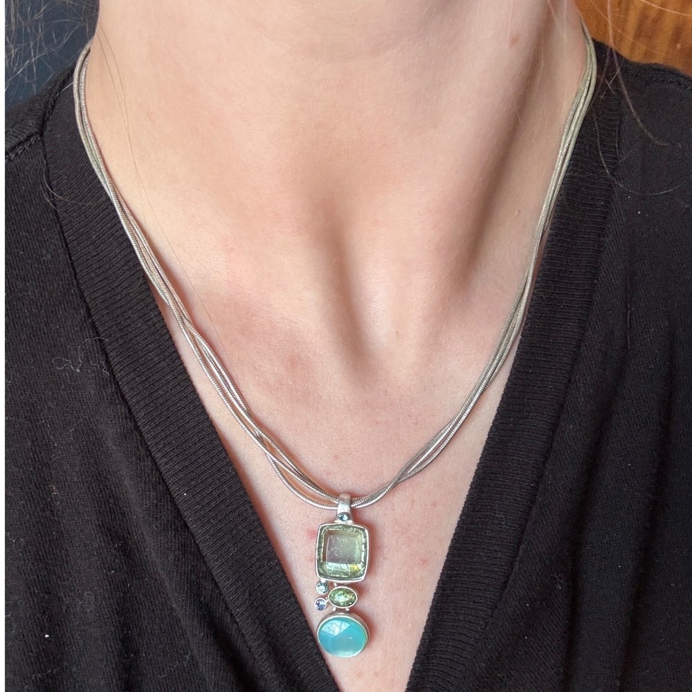 Vintage Blue/Green Stone Necklace Silver Toned